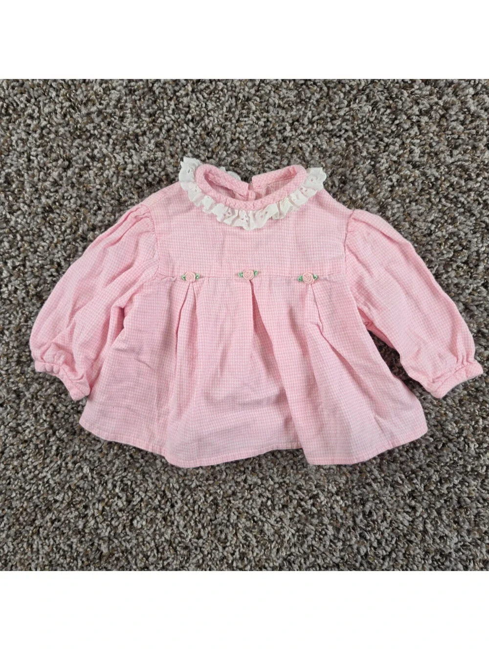 Vtg Simi Baby Girls Sz 3M Long Sleeve A Line Dress Pink Gingham Lace Collar